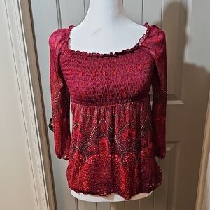 INC International Concepts Red Patterned Blouse